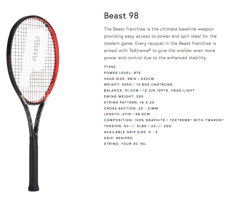 Prince Beast 98 Racquet Review - Specs